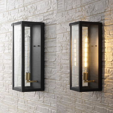 Berlin Iron/Glass Modern Industrial LED Outdoor Lantern - JONATHAN Y